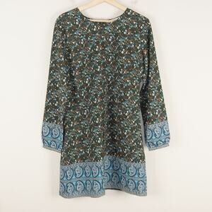 New Abercrombie & Fitch Long Sleeve Floral Green Paisley Shift Dress Womens L